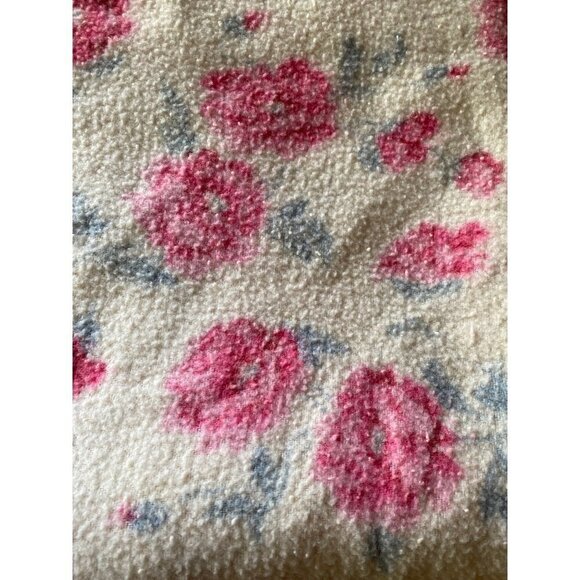 Vintage 1980's Pink Acrylic Twin Blanket Cabbage Rose Print - Picture 2 of 5
